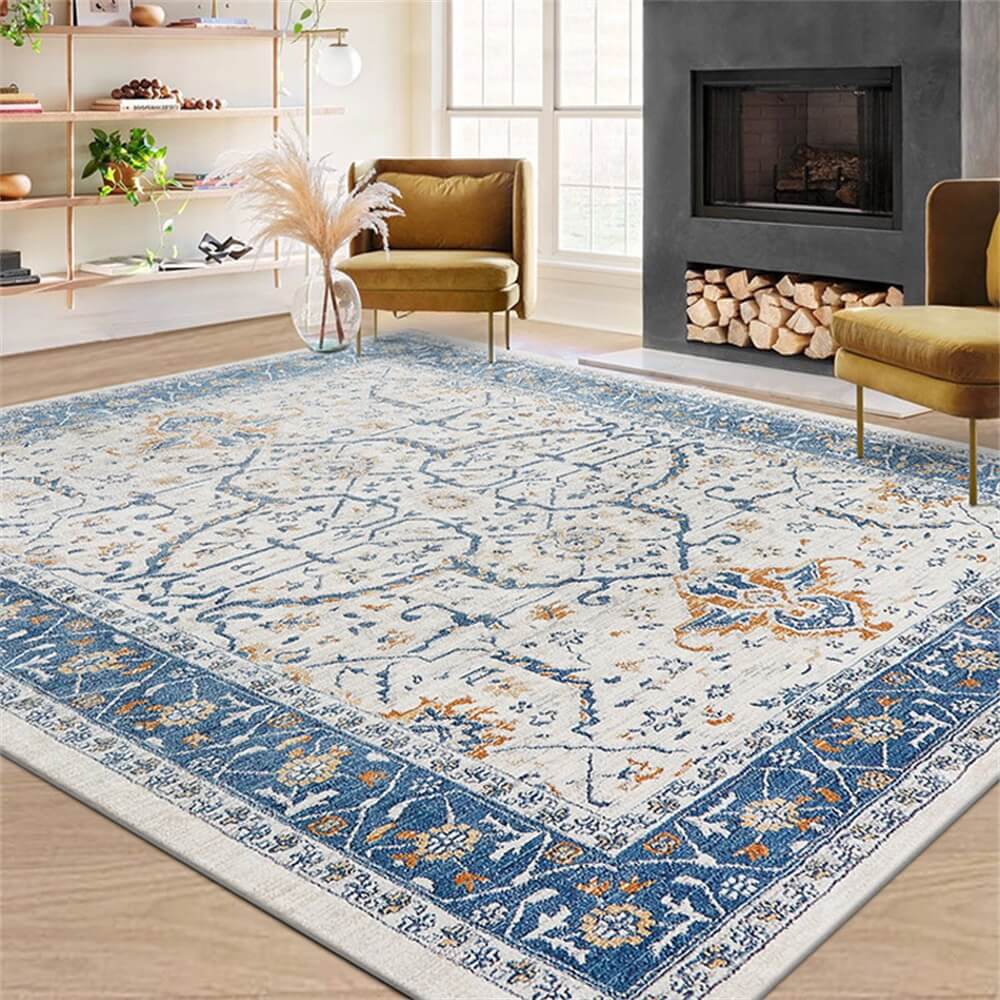 Tapis vintage bleu et crème adapté aux animaux de compagnie - Une élégance intemporelle pour votre maison - Image 7