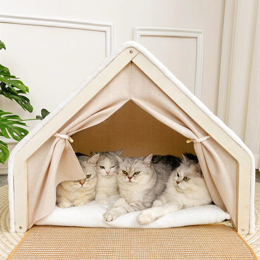 Tente pour chat tout-en-un avec toit griffoir et espace de couchage confortable - Image 3