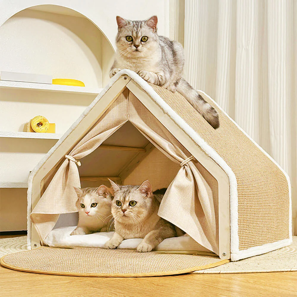 Tente pour chat tout-en-un avec toit griffoir et espace de couchage confortable - Image 5