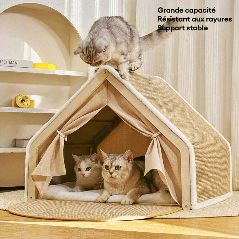 Tente pour chat tout-en-un avec toit griffoir et espace de couchage confortable - Image 7