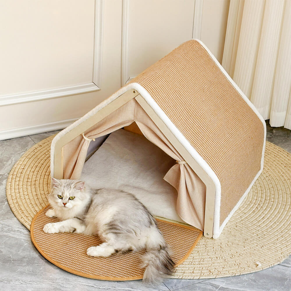 Tente pour chat tout-en-un avec toit griffoir et espace de couchage confortable - Image 8