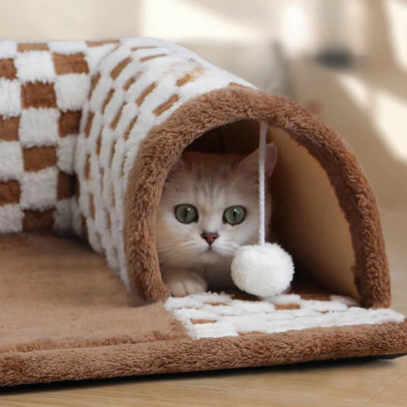 Tunnel de chat en peluche drôle à carreaux 2-en-1 - Image 7