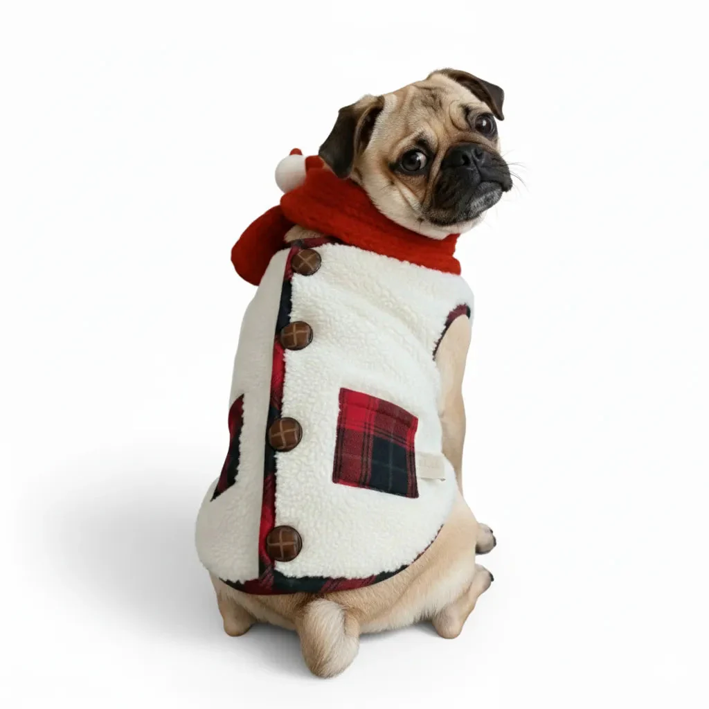 Veste d'hiver à carreaux pour chien avec écharpe festive et confortable pour les fêtes - Image 2