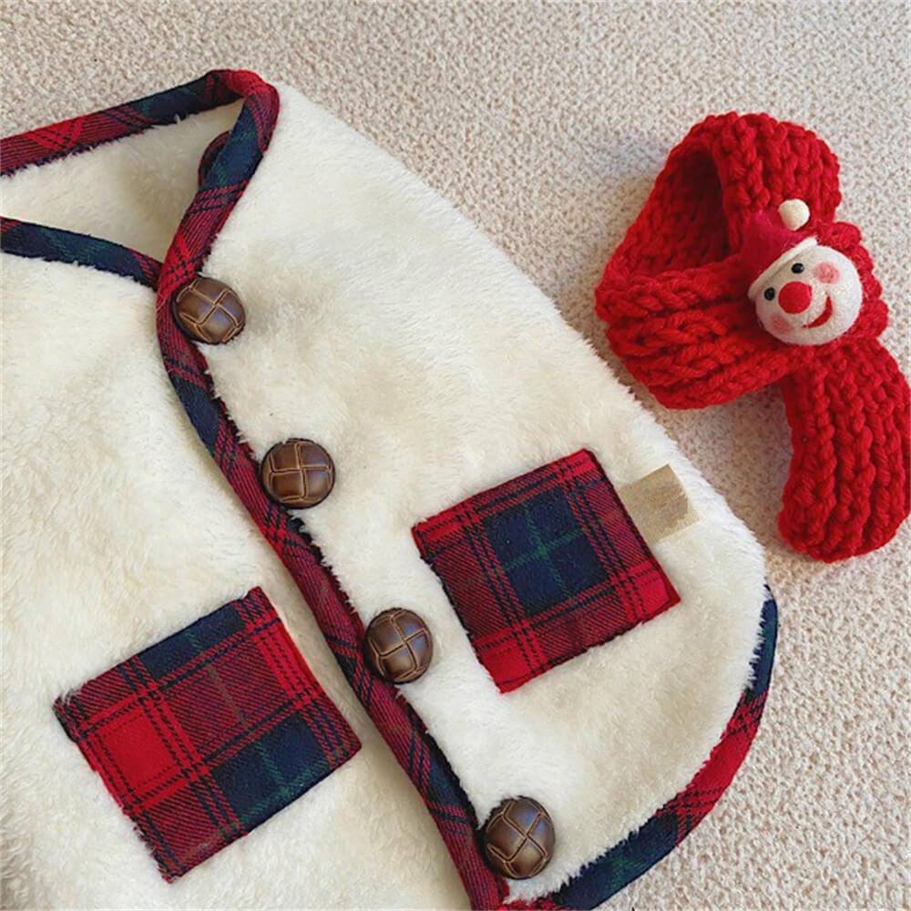 Veste d'hiver à carreaux pour chien avec écharpe festive et confortable pour les fêtes - Image 3