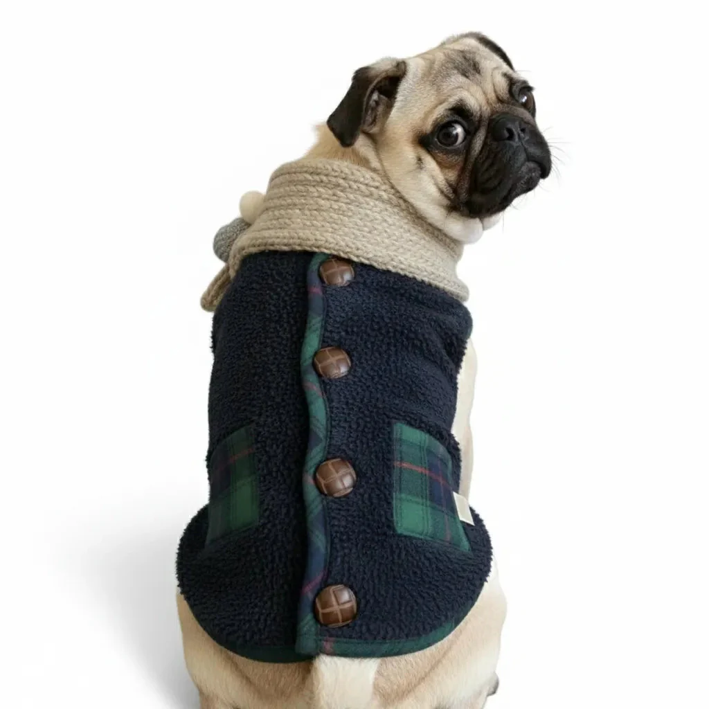 Veste d'hiver à carreaux pour chien avec écharpe festive et confortable pour les fêtes - Image 5