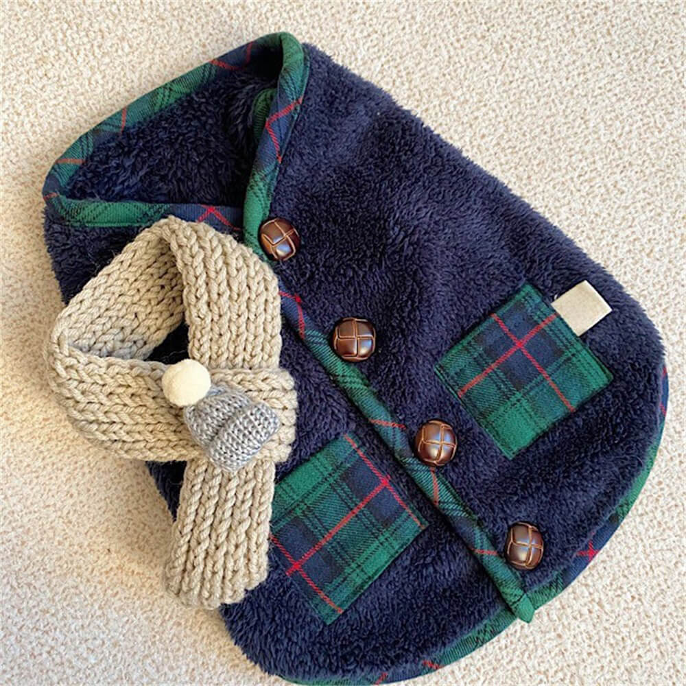 Veste d'hiver à carreaux pour chien avec écharpe festive et confortable pour les fêtes - Image 6