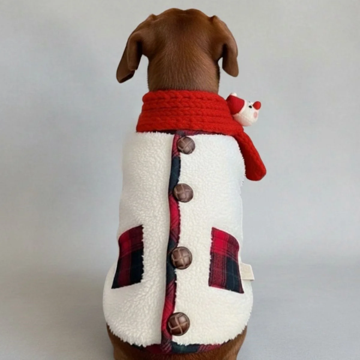 Veste d'hiver à carreaux pour chien avec écharpe festive et confortable pour les fêtes - Image 9
