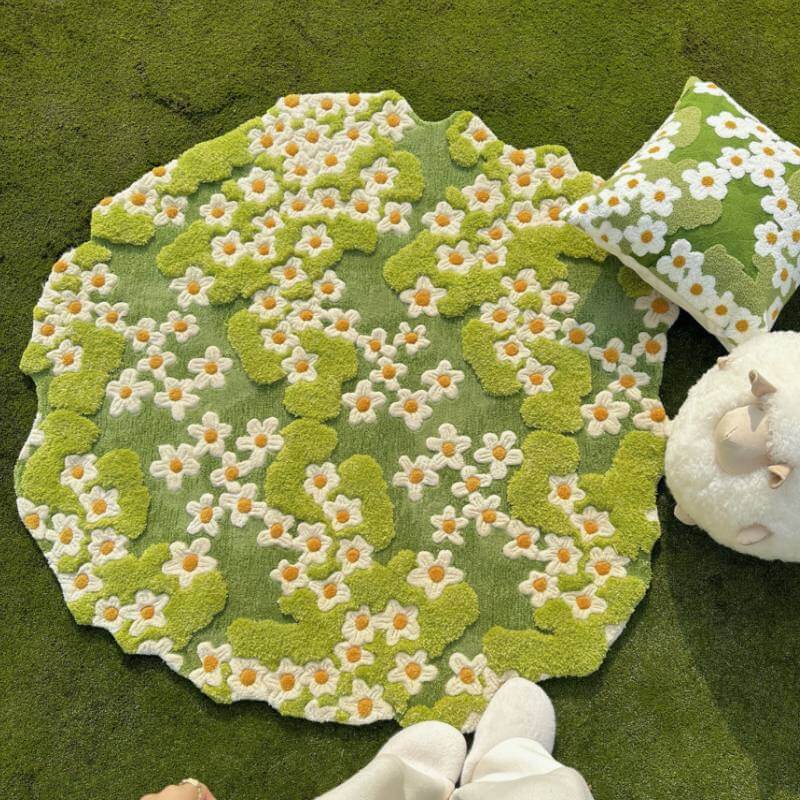 Tapis pour animaux en laine tufier à la main - Petite marguerite - Image 3